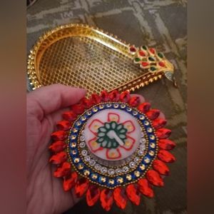 Jeweled Peacock Decor Tray and Tea Light Holder